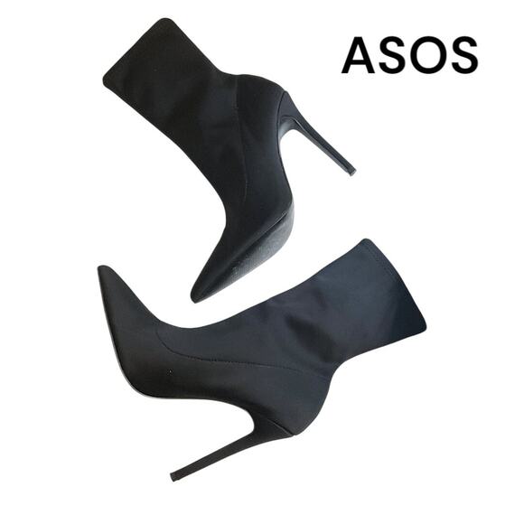 Asos Design Boots Women's Size 9.5M Black Esmerelda High Heeled Sock Stretch - Picture 1 of 11
